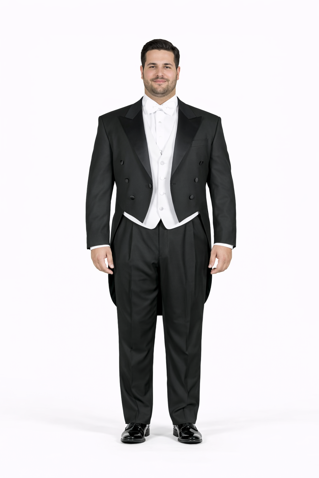 Super 150's Black Peak Tailcoat Tuxedo Jacket with the tail suit