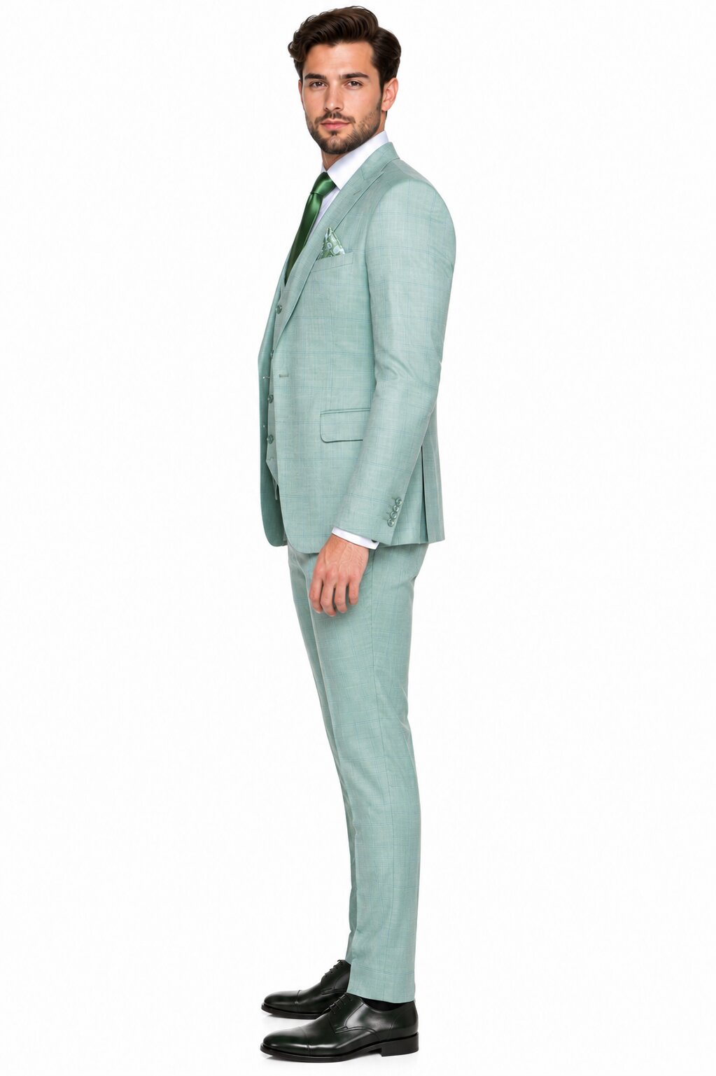 Tiglio Rosso Suit - Classic Fit Athletic Cut 100% Wool Super 150s Italian Fabric Peak Lapel in Color Mint Green