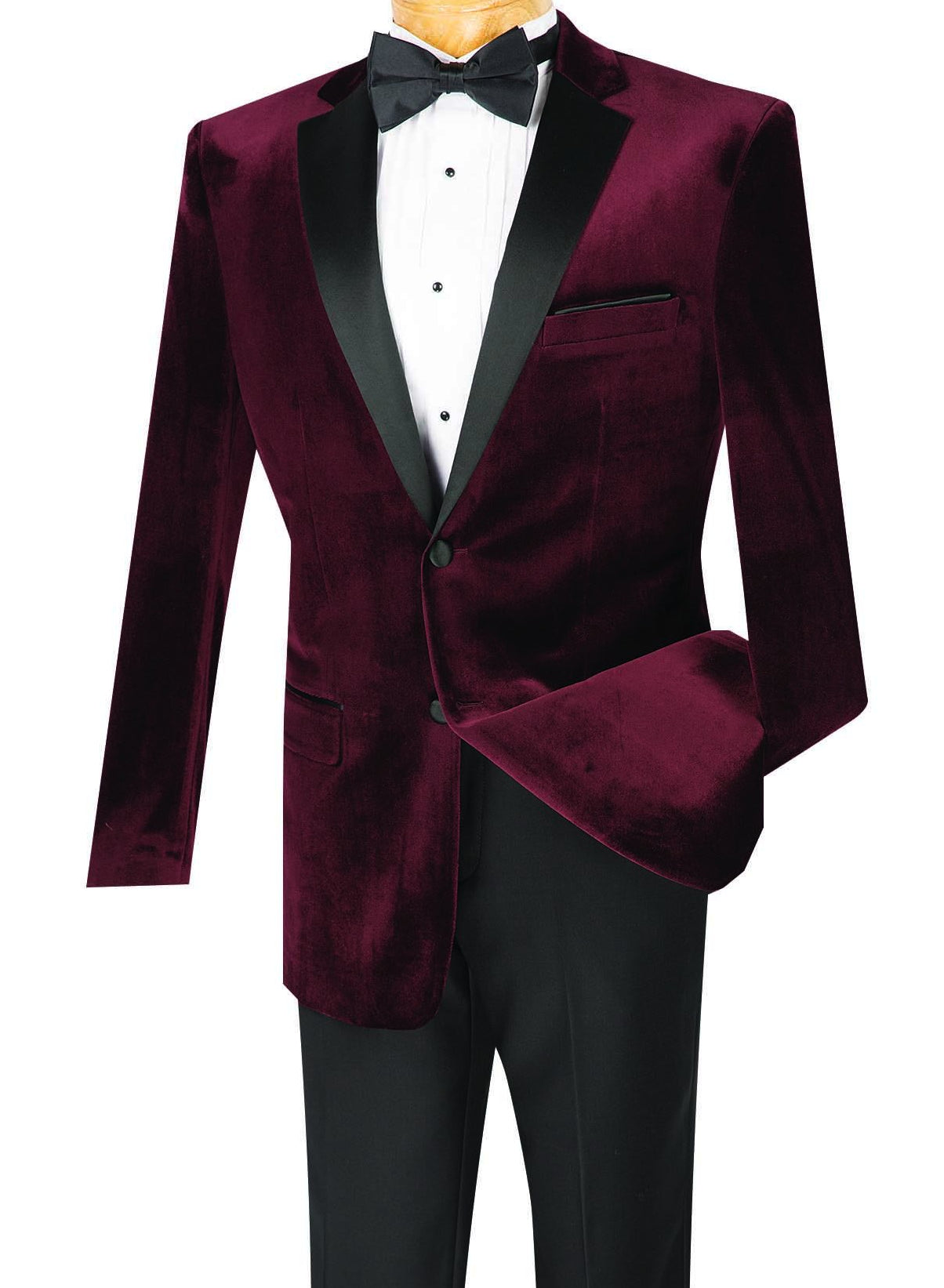 Slim Fit Velvet Tuxedo Two Piece in Wine