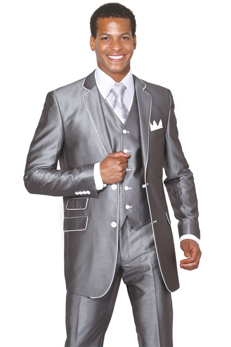 Modern Sharkskin Suit with Contrast Trim