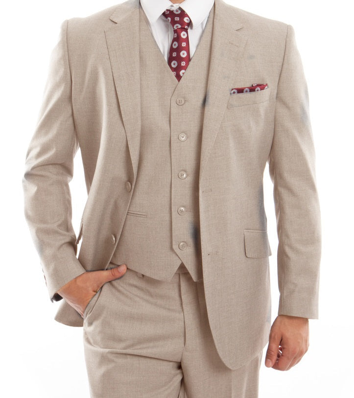 Arezzo Modern Fit Wool 3-Piece Suit in Tan