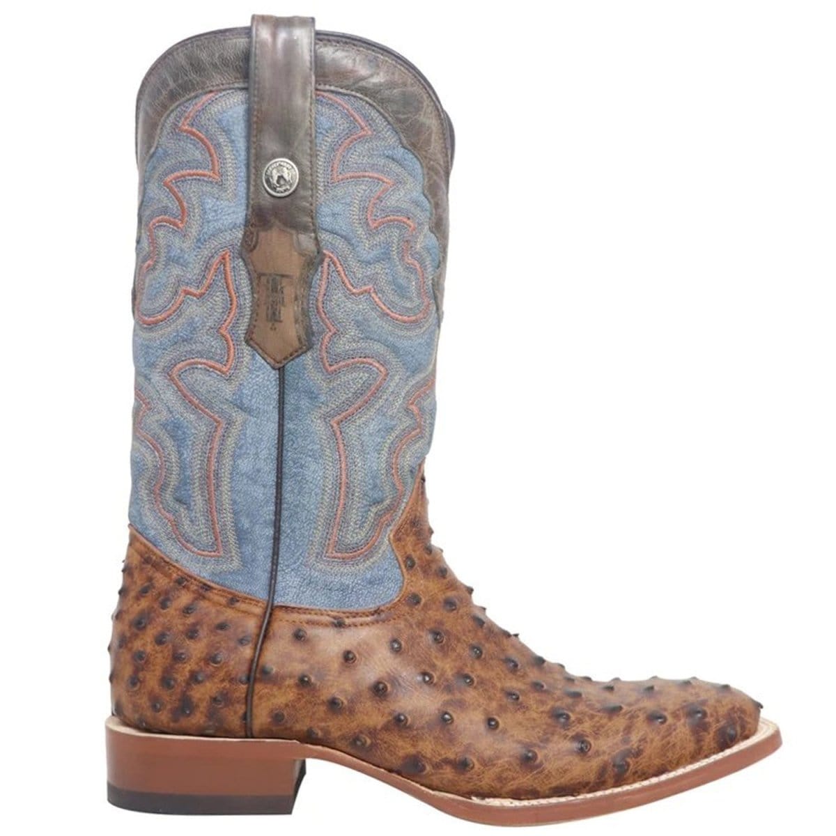 Men's genuine Caiman Tail And Deer Skin European Square Toe Boots Faded Brown Color