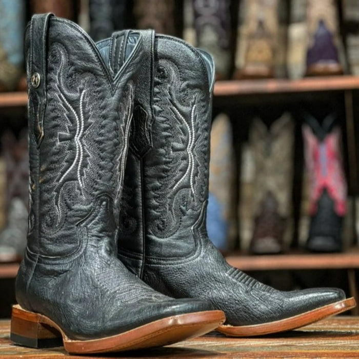 Men's Bexar Genuine Smooth Ostrich Square Toe Boots Black