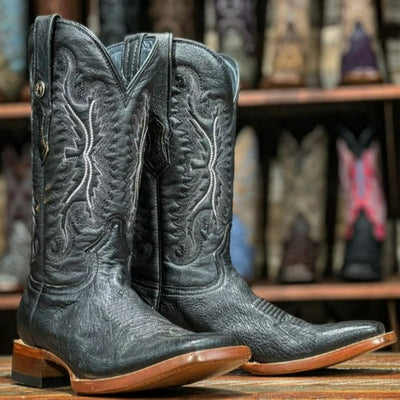 Men's Bexar Genuine Smooth Ostrich Square Toe Boots Black