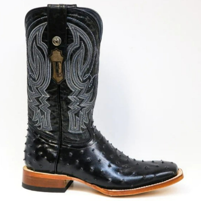 Tanner Mark Men's Print Ostrich Square Toe Boots Rustic Brown