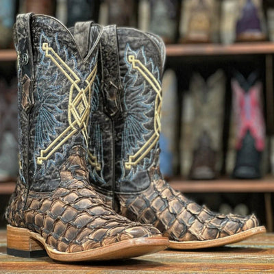 Men's Chochise Genuine Monster Fish Square Toe Boots Brown