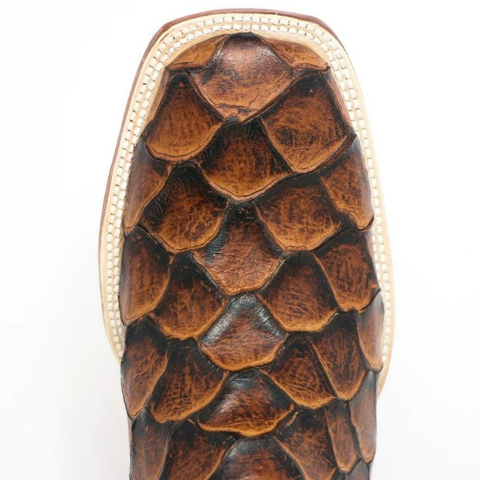 Men's Dillon Print Monster Fish Square Toe Boots Cognac