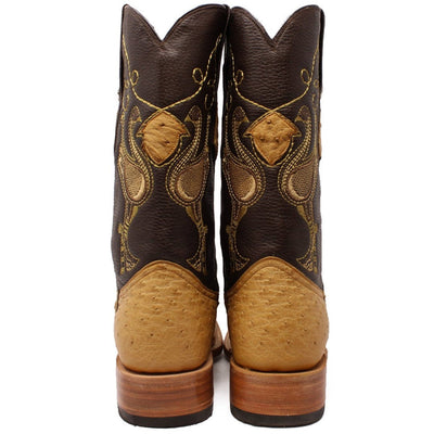 Men's Genuine Full Quill Ostrich Square Toe Boots Oryx