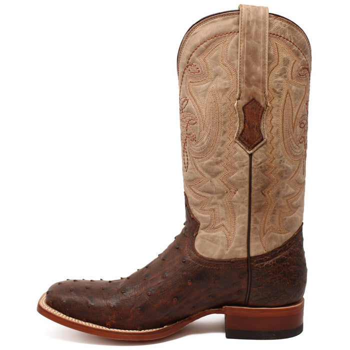 Men's Genuine Full Quill Ostrich Square Toe Boots Cherry Wood