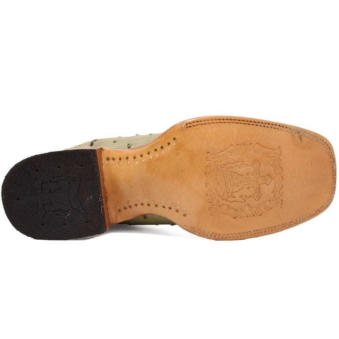 Men's Genuine Full Quill Ostrich Square Toe Boots Olive Green