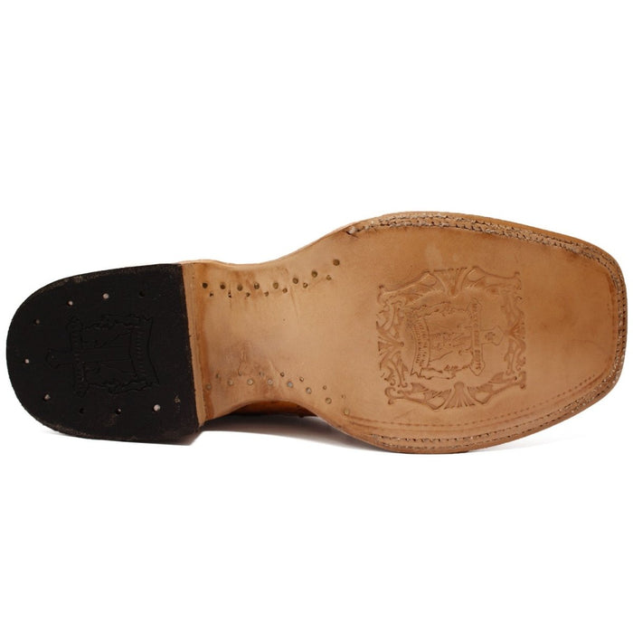 Men's Genuine Full Quill Ostrich Square Toe Boots Oryx