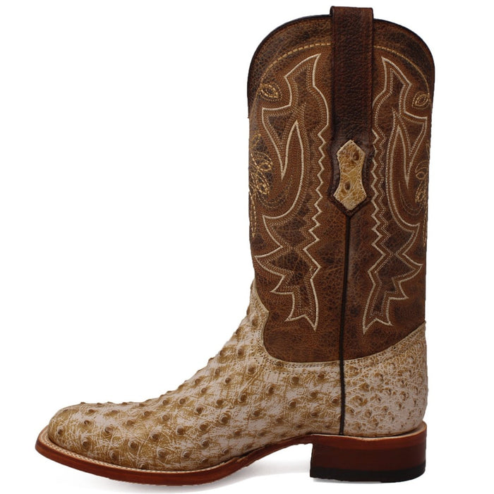 Men's Genuine Full Quill Ostrich Square Toe Boots Rio Grand Antique