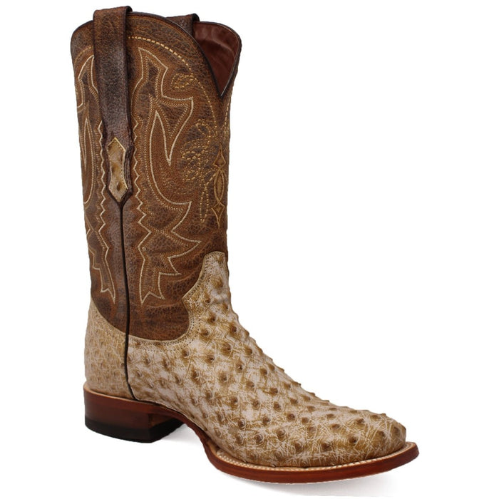Men's Genuine Full Quill Ostrich Square Toe Boots Rio Grand Antique