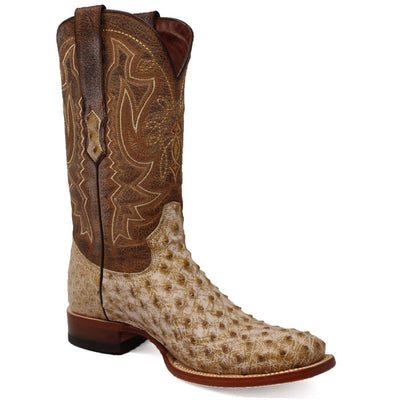 Men's Genuine Full Quill Ostrich Square Toe Boots Rio Grand Antique