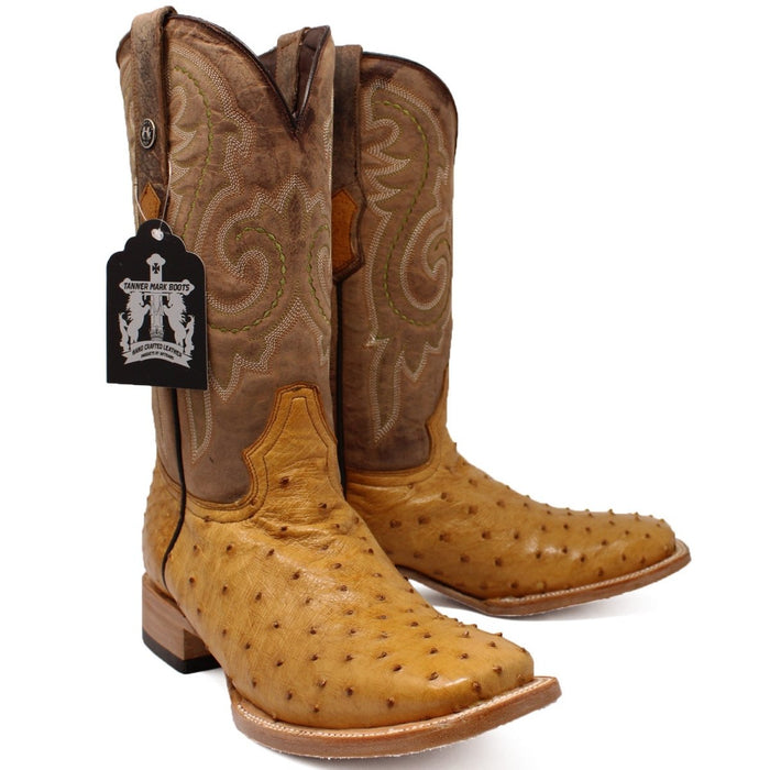 Men's Genuine Full Quill Ostrich Square Toe Boots Rio Grand Antique