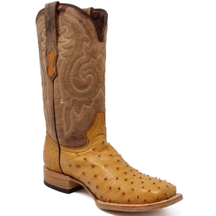 Men's Genuine Full Quill Ostrich Square Toe Boots Rio Grand Antique