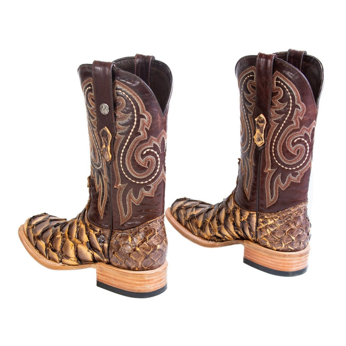 Men's Genuine Monster Fish Square Toe Boots Antique Saddle