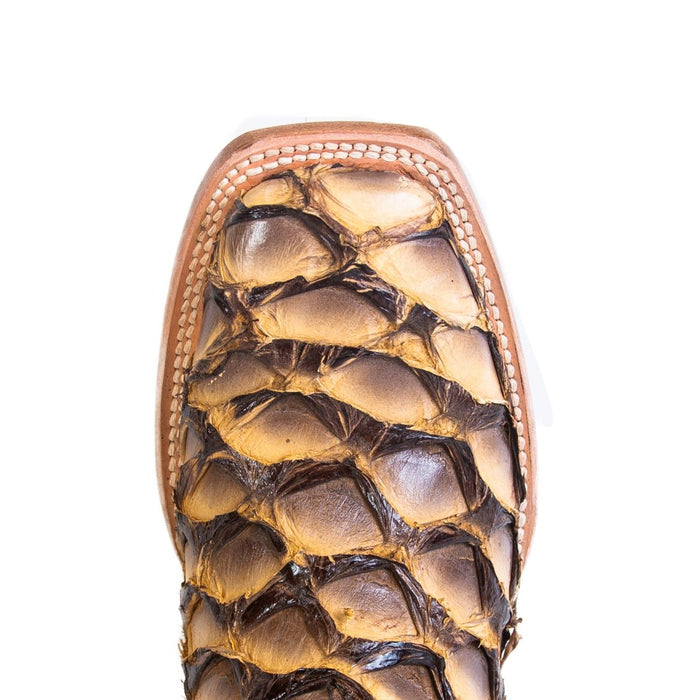 Men's Genuine Monster Fish Square Toe Boots Antique Saddle