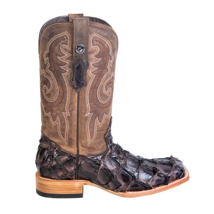 Men's Genuine Monster Fish Square Toe Boots Black Cherry