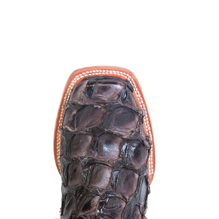 Men's Genuine Monster Fish Square Toe Boots Black Cherry