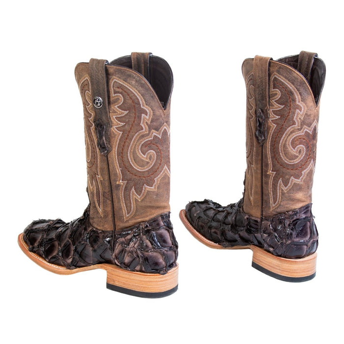 Men's Genuine Monster Fish Square Toe Boots Black Cherry