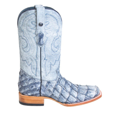 Men's Genuine Monster Fish Square Toe Boots Blue