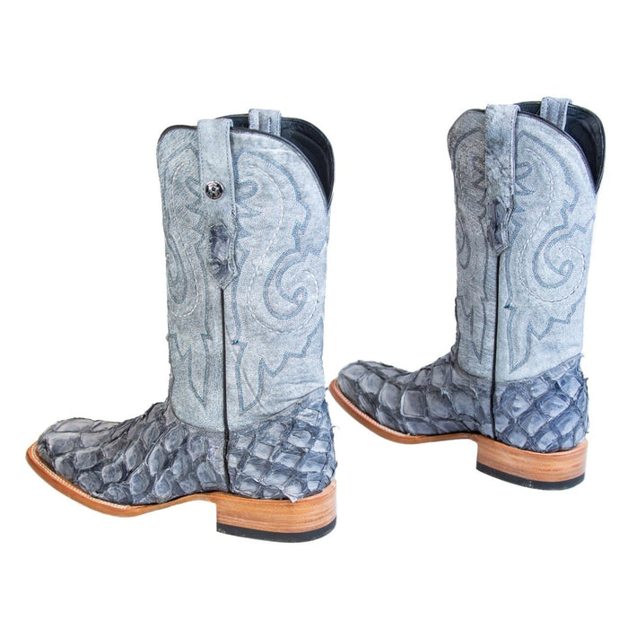 Men's Genuine Monster Fish Square Toe Boots Blue