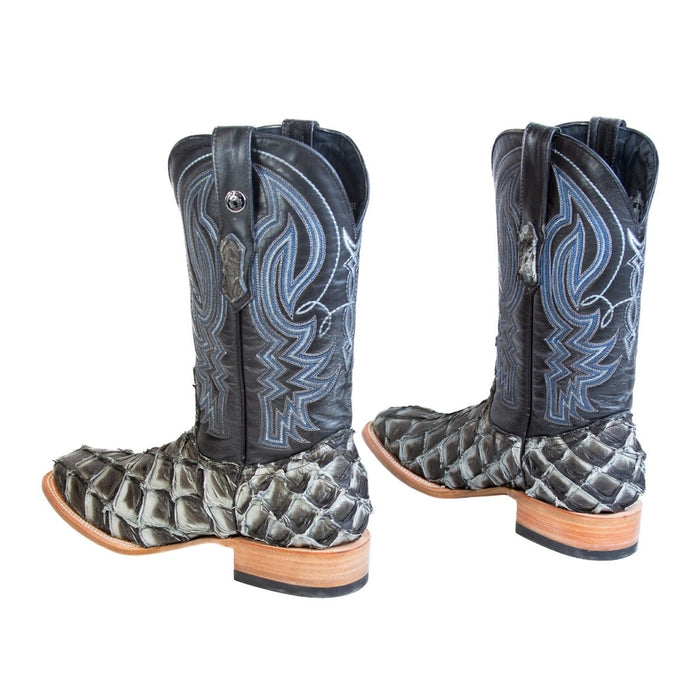 Men's Genuine Monster Fish Square Toe Boots Blue