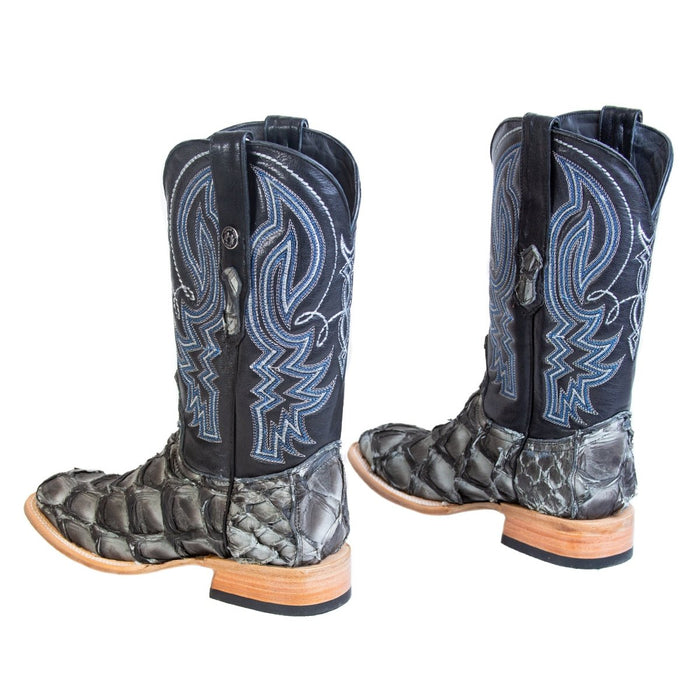Men's Genuine Monster Fish Square Toe Boots Blue