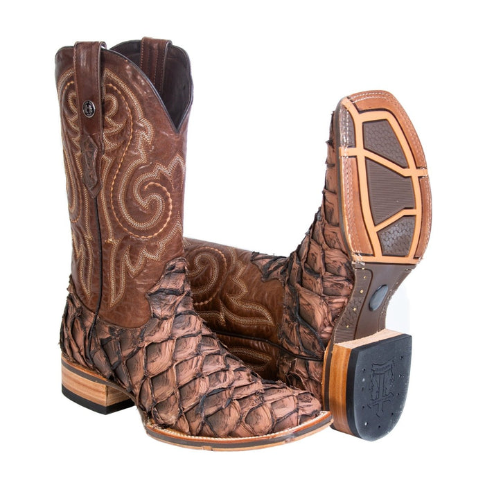 Men's Genuine Monster Fish Square Toe Boots Brown