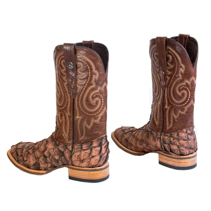 Men's Genuine Monster Fish Square Toe Boots Brown
