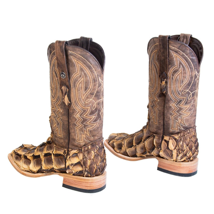 Men's Genuine Monster Fish Square Toe Boots Brown