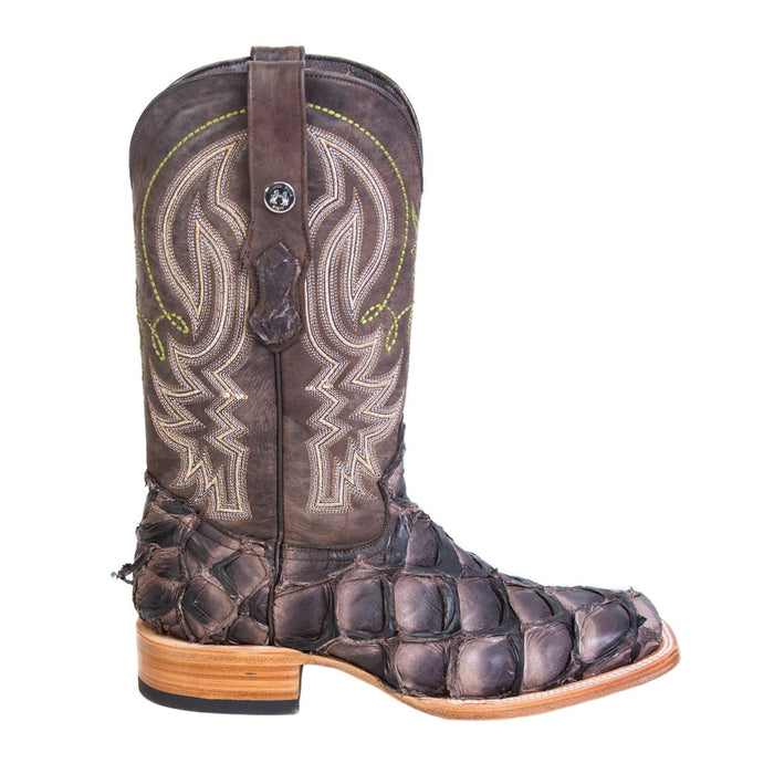 Men's Genuine Monster Fish Square Toe Boots Chocolate