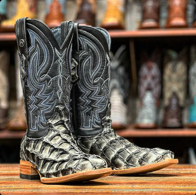 Men's Genuine Monster Fish Square Toe Boots Grey