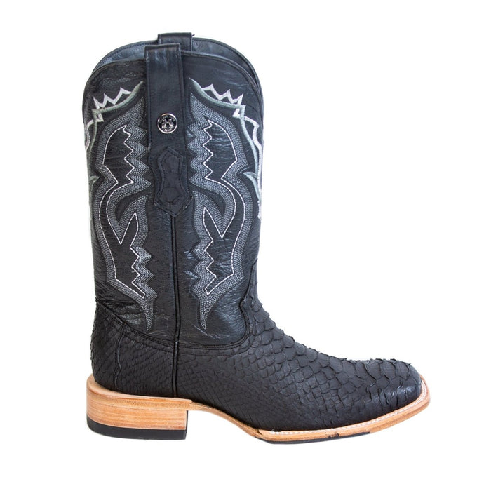 Men's Genuine Python Square Toe Boots Black