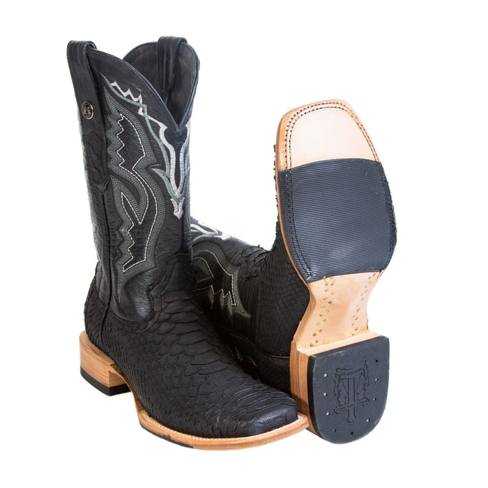 Men's Genuine Python Square Toe Boots Black