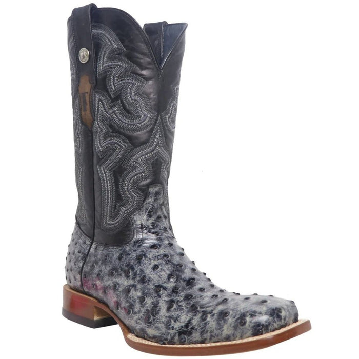 Men's Guthrie Print Ostrich Square Toe Boots Rustic Black