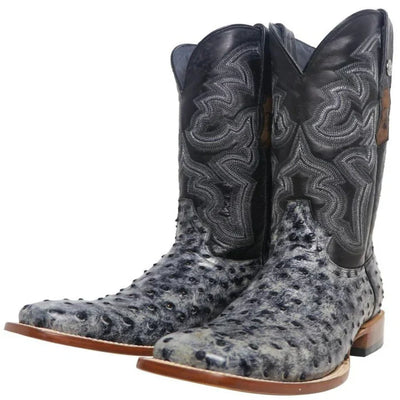 Men's Guthrie Print Ostrich Square Toe Boots Rustic Black