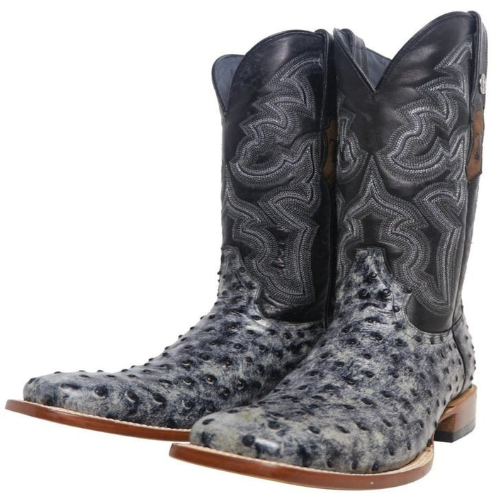 Men's Guthrie Print Ostrich Square Toe Boots Rustic Black