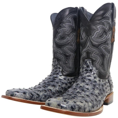 Men's Guthrie Print Ostrich Square Toe Boots Rustic Black