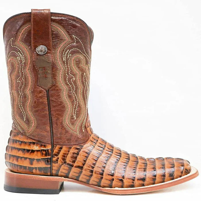 Hudson Print Caiman Tail Cognac Square Toe Boots