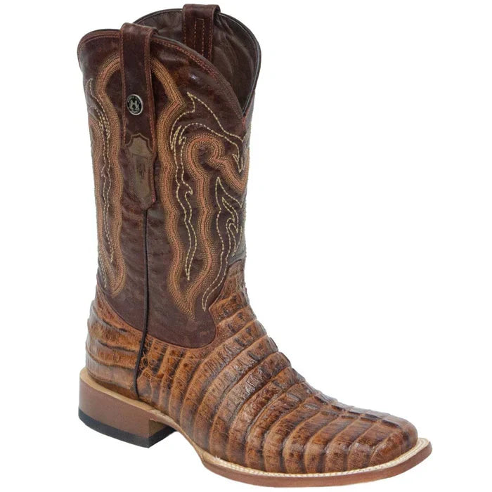 Hudson Print Caiman Tail Cognac Square Toe Boots