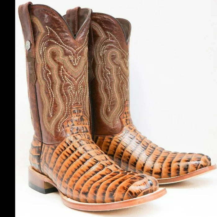 Hudson Print Caiman Tail Cognac Square Toe Boots