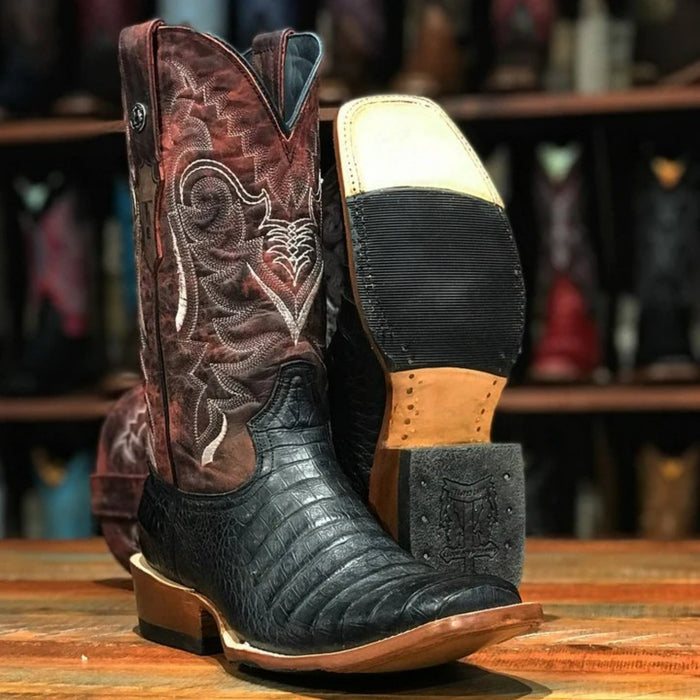 Tanner Mark Print Caiman Tail Square Toe Boots
