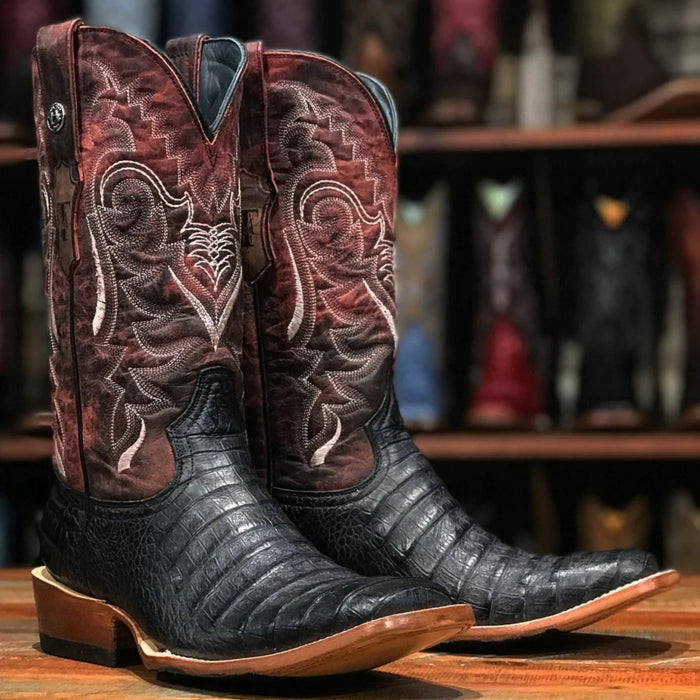 Tanner Mark Print Caiman Tail Square Toe Boots