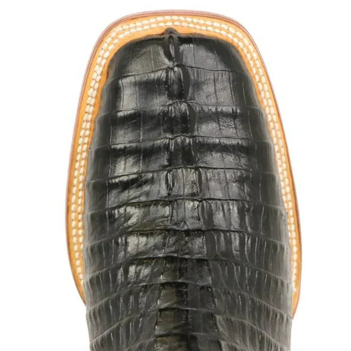 Lufkin Print Caiman Tail Square Toe Boots - Black