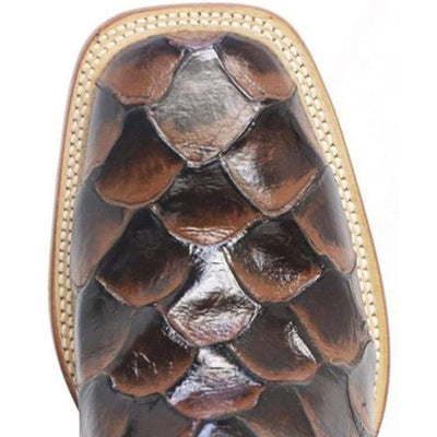 Men's Print Monster Fish Square Toe Boots Brown