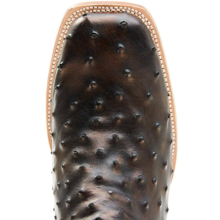 Tanner Mark Men's Checotah Print Ostrich Square Toe Boots Black
