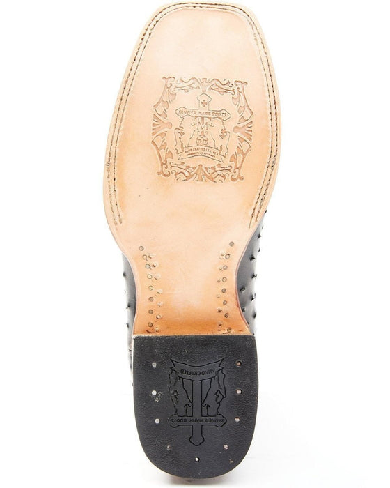Tanner Mark Men's Checotah Print Ostrich Square Toe Boots Black