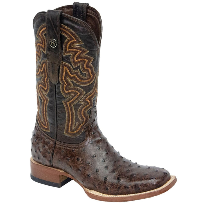 Men's Print Ostrich Square Toe Boots Rustic Brown